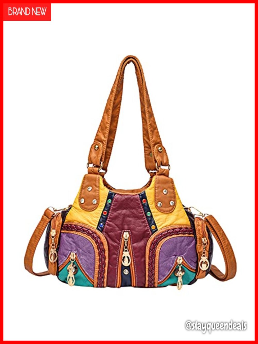Women's Soft PU Leather Hobo Shoulder Bag Rhinestone Crossbody